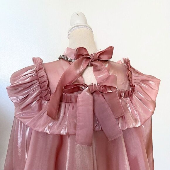 SISTER JANE OLD PINK RUFFLE RHINESTONE ORGANZA LOOSE FIT BLOUSE - XS - Picture 7 of 14